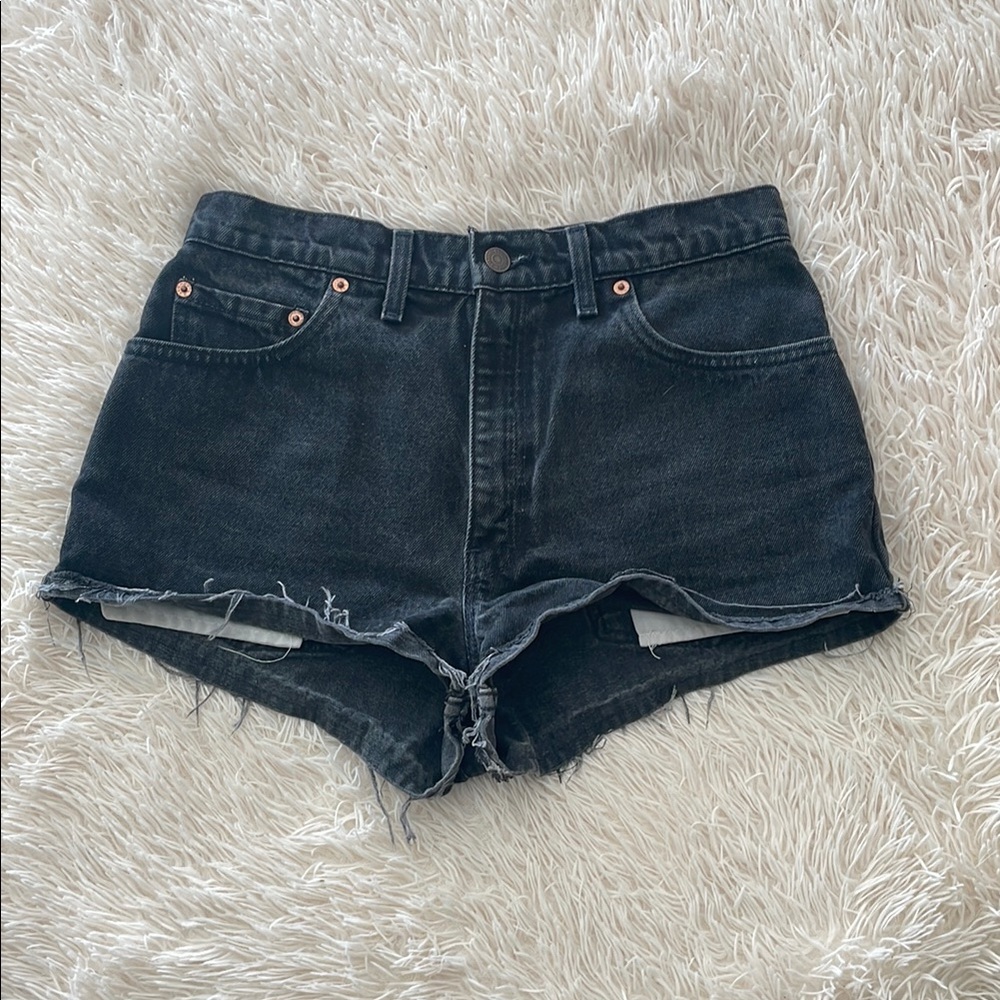 Levi's Black Jean Shorts High-Waisted Distressed - Picture 1 of 3
